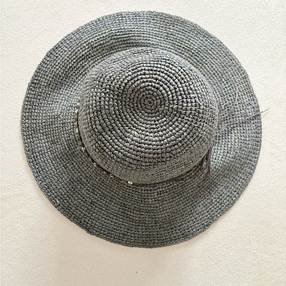 Marc Cain Taupe Raffia Straw Sun Hat Beaded Band Made in Italy - Picture 2 of 5